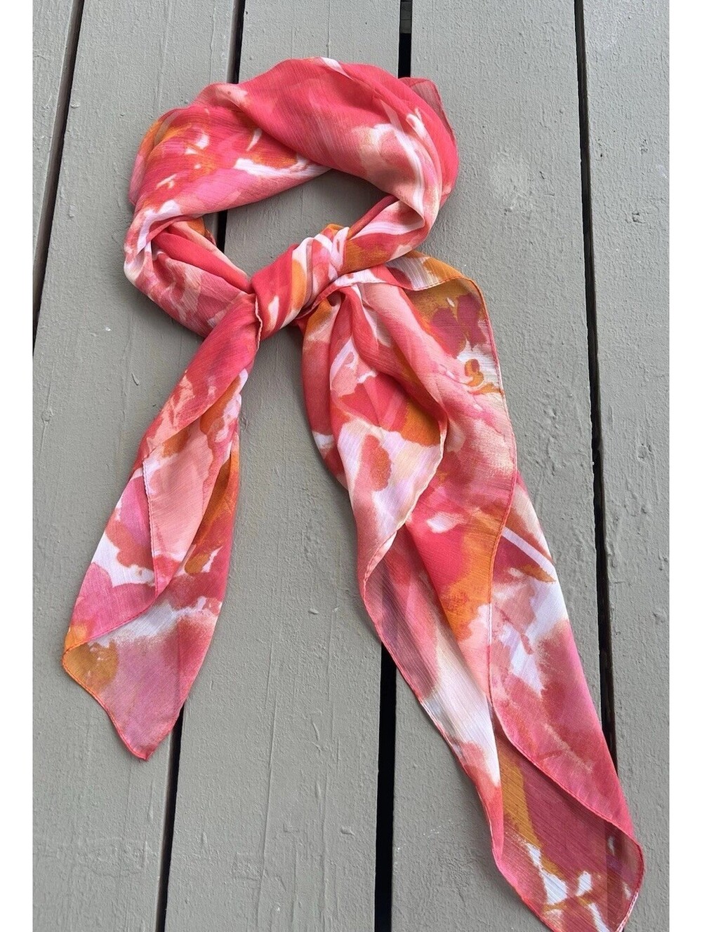 Women’s Square Scarf Pink Orange White Abstract Floral Lightweight 41X43